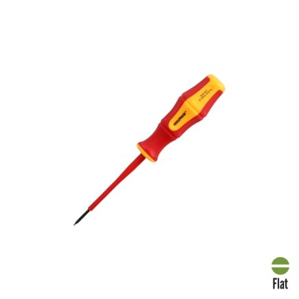 Destornillador Plano Aislado Certificado VDE 1,000 V, Medida 0,4 x Ø 2,5 x 75 mm, Destornillador Seguridad Electricista
