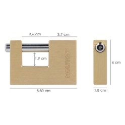 Candado Cuadrado Latón Persiana Ancho 70 mm, Alta Seguridad, Antirrobo Puertas, Contenedores, Trasteros, 2 Llaves