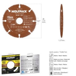 Disco Corte Madera / Plastico Ø 115 mm, Filo De Carburo De Tungsteno