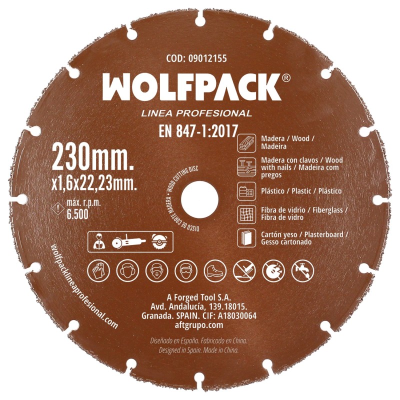 Disco Corte Madera / Plastico Ø 230 mm, Filo De Carburo De Tungsteno