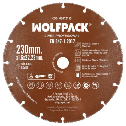 Disco Corte Madera / Plastico Ø 230 mm, Filo De Carburo De Tungsteno