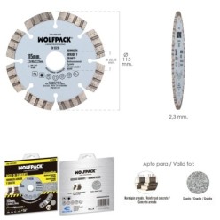 Disco Diamante Hormigon Armado / Granito Ø 115 mm, Segmento Diamantado 10 mm,