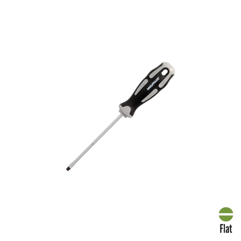 Destornillador Plano Estampado Acero S2 Mango TPR Bimaterial, Medida 0,8 x Ø 4,0 x 100 mm, DIN5265