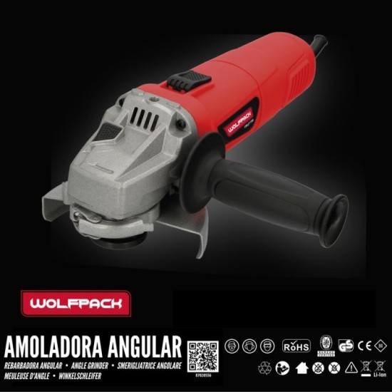Amoladora Angular 900 Watt, Disco Ø 125 mm, 11,000 R,P,M, Mango 3 Posiciones Eje M14 Protector Disco Ajustable, Anti arranque al