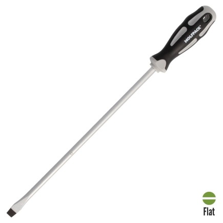 Destornillador Plano Estampado Acero S2 Mango TPR Bimaterial, Medida 1,6 x Ø 9,0 x 300 mm,  DIN5265