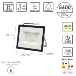 Foco Led Plano Potencia 70 Watt, 5600 Lumenes, Luz blanca 4000ºK Protección IP65, Cuerpo Aluminio, Foco Exteriores / Interiores,