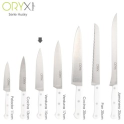 Cuchillo Husky Verduras 15 cm, Hoja Acero Inoxidable, Cuchillo Verduras, Cuchillo Cortar Verduras Mango Ergonomico Blanco