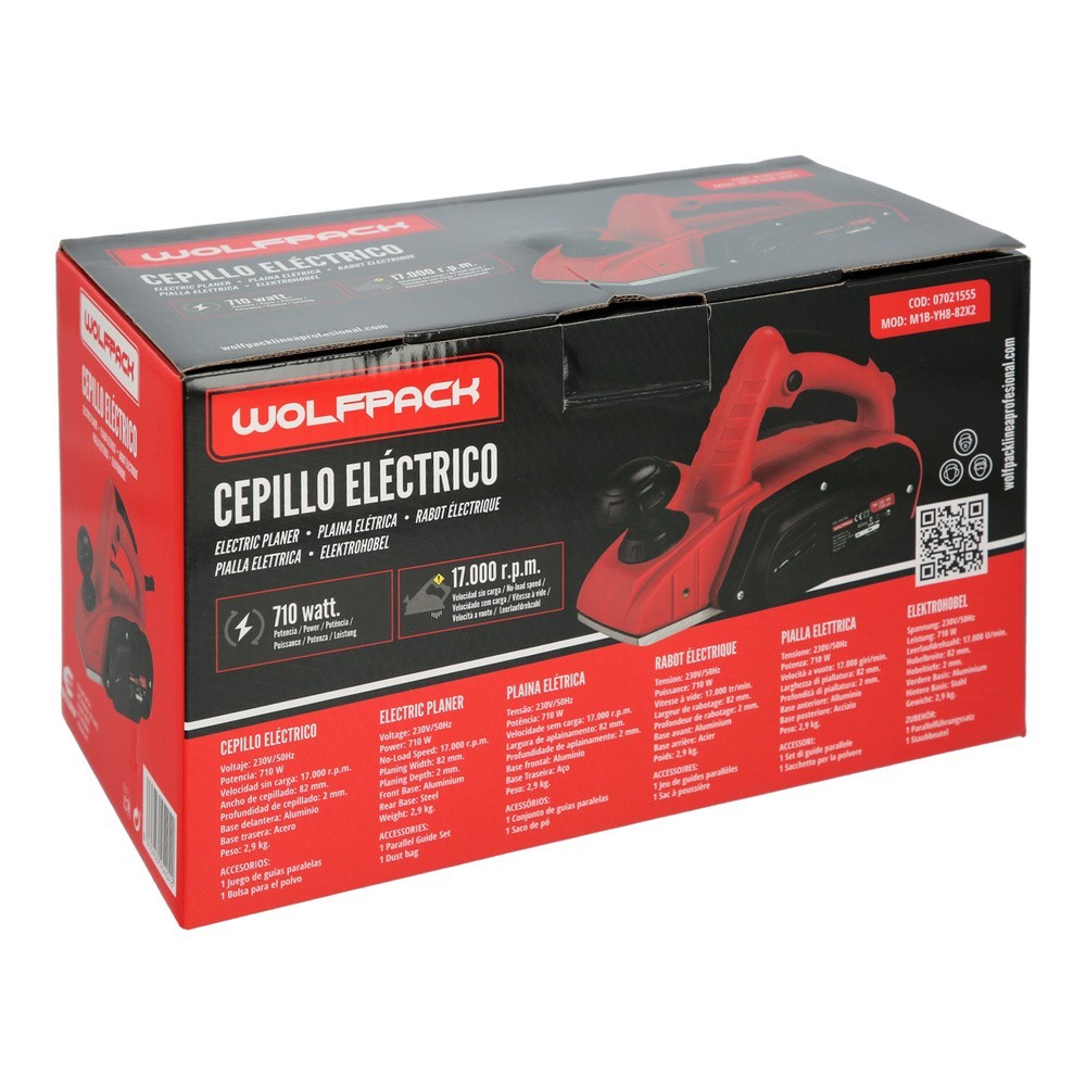 Cepilladora Electrica 710 Watt, Ancho Corte 82 mm, Profundidad 2 mm, Base Aluminio / Acero Cepillo Electrico Madera Carpintero a