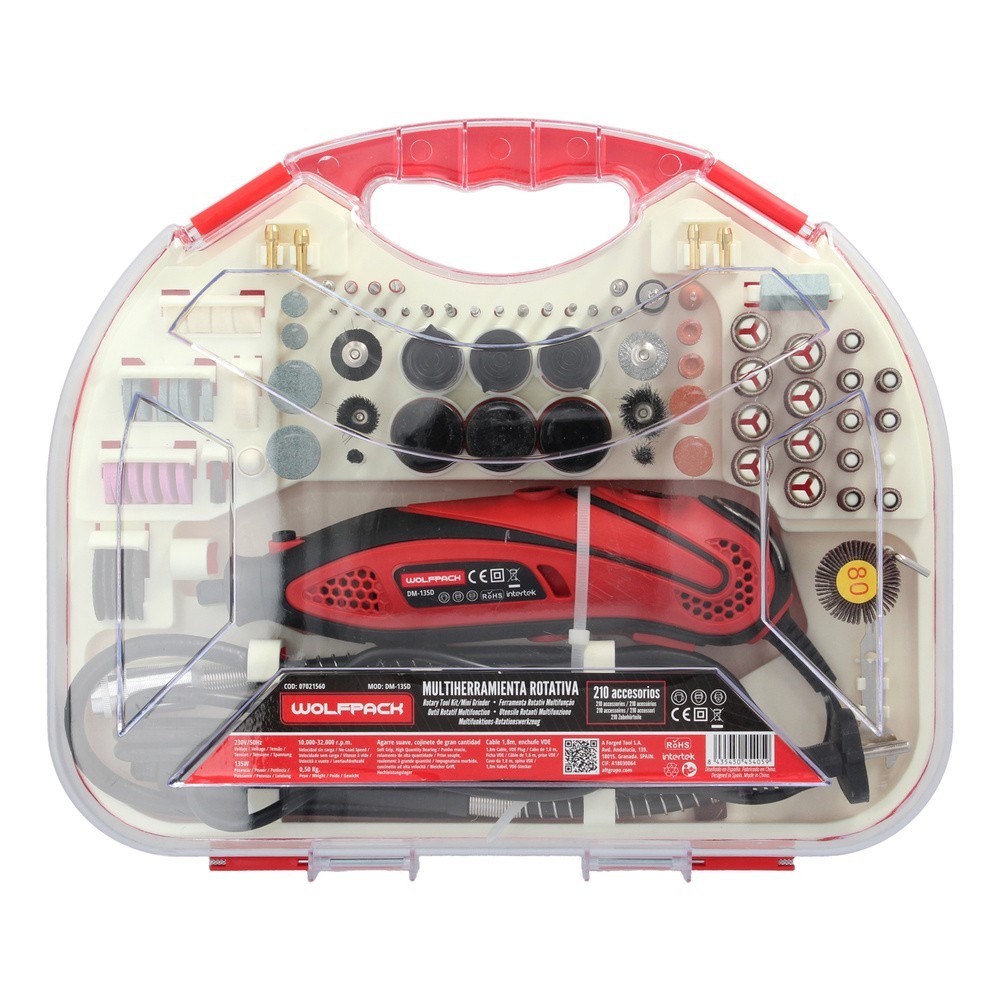 Multiherramienta 135 Watt, Con 210 Accesorios y Maletin, Herramienta Multifunción, Mini Taladro, Herramienta Rotativa, Amoladora