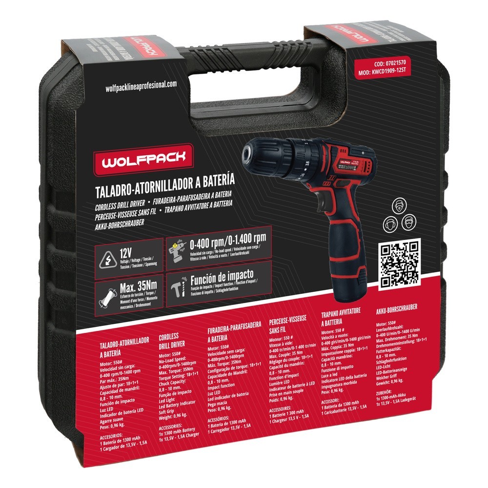 Taladro Atornillador 12 V, Con 2 Velocidades y Percutor, Bateria 1,300 mAh, Par Apriete 35 Nm, al por Mayor | Almacén de Ferrete