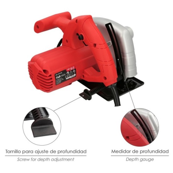 Sierra Circular 1300 Watt, Disco 185 mm, 4,800 RPM Corte a Inglete Con Regulador de Profundidad, Ingletadora, Sierra Madera, al 