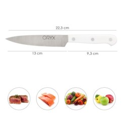 Cuchillo Husky Cocina 13 cm, Hoja Acero Inoxidable, Cuchillo Carne, Cuchillo Pescado, Cuchillo Chef, Mango Ergonomico Blanco