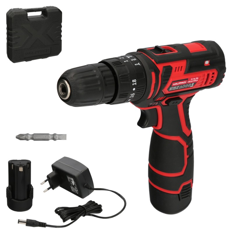 Taladro Atornillador 12 V, Con 2 Velocidades y Percutor, Bateria 1,300 mAh, Par Apriete 35 Nm,