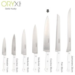 Cuchillo Husky Cocina 20 cm, Hoja Acero Inoxidable, Cuchillo Carne, Cuchillo Pescado, Cuchillo Chef, Mango Ergonomico Blanco