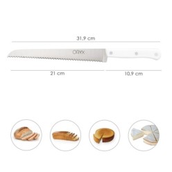 Cuchillo Husky Panero 21 cm, Hoja Acero Inoxidable, Cuchillo Pan , Cuchillo Cortar Pan Mango Ergonomico Blanco