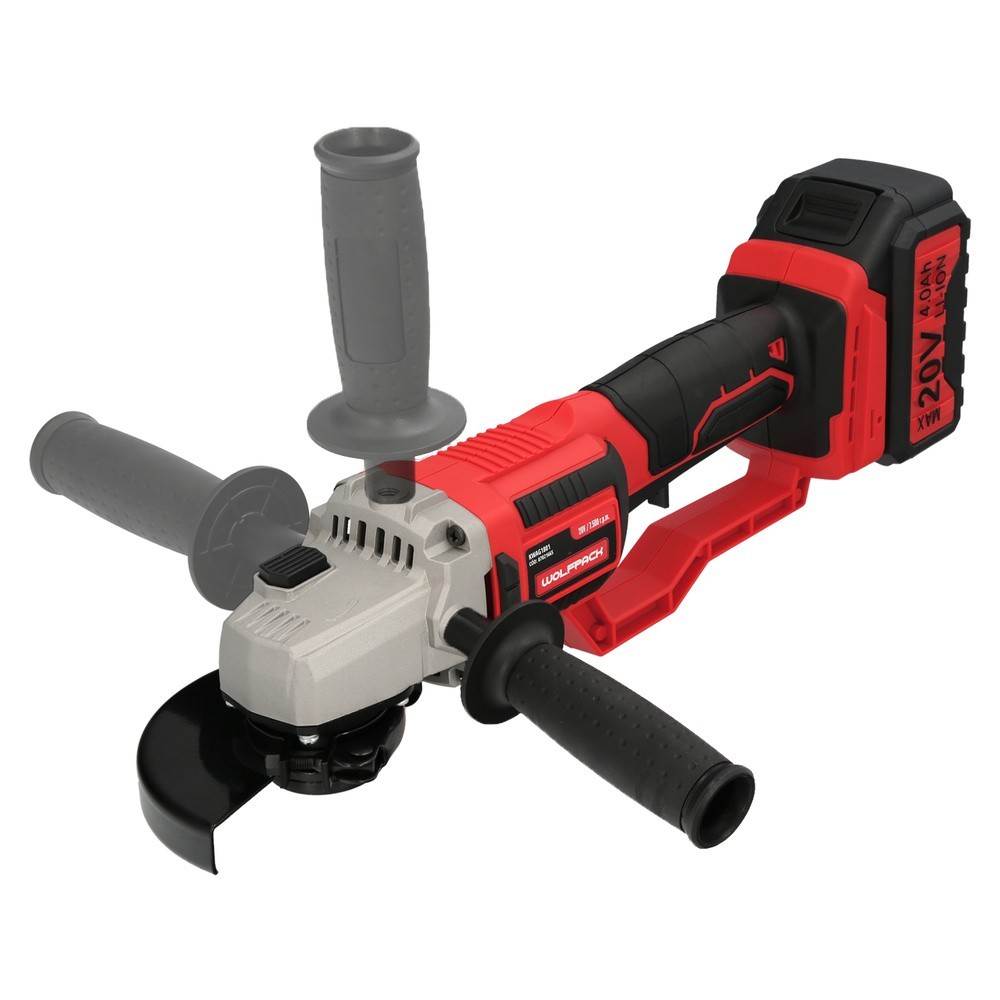 Amoladora A Bateria 20 Volt, Con Bateria 4,0 Ah, Ø 115 mm, 7,000 R,P,M, Mango 3 Posiciones Eje M14 Protector Disco Ajustable al 