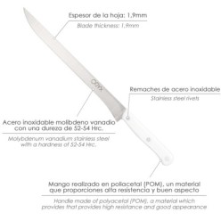 Cuchillo Husky Jamonero 25 cm, Hoja Acero Inoxidable, Cuchillo Jamon, Cuchillo Cortar Jamon Mango Ergonomico Blanco