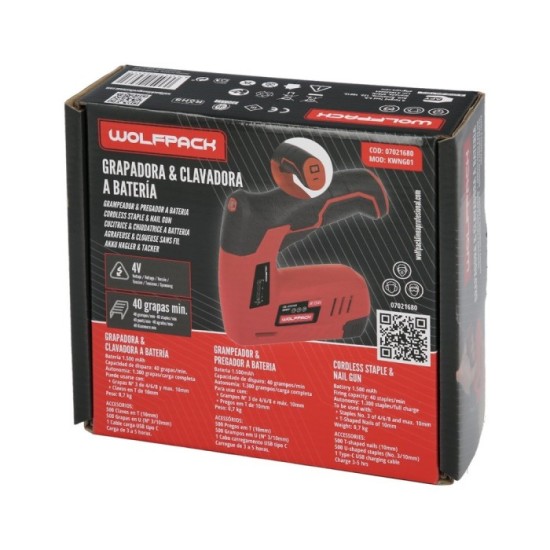 Clavadora Grapadora  Recargable, Pistola Grapas y Clavos, Clavadora a Bateria, 1,500 mAh, 40 Grapas Minuto Con Grapas y Clavos a