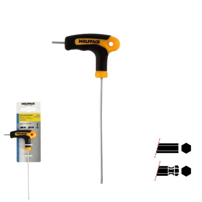 Llave Allen Con Bola Mango Bimaterial "Soft Touch" Forma T 2,0 mm, Acero Cromo Vanadio, Destornillador allen, llave hexagonal al