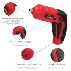 Atornillador 4 V, Con Led, Funda y 5 Destorpuntas, Bateria Recargable USB
