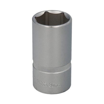 Llave Vaso 1/2" Hexagonal Larga 30 mm, Perfil de 6 caras, Acero Cromo Vanadio, Aristas Redondas