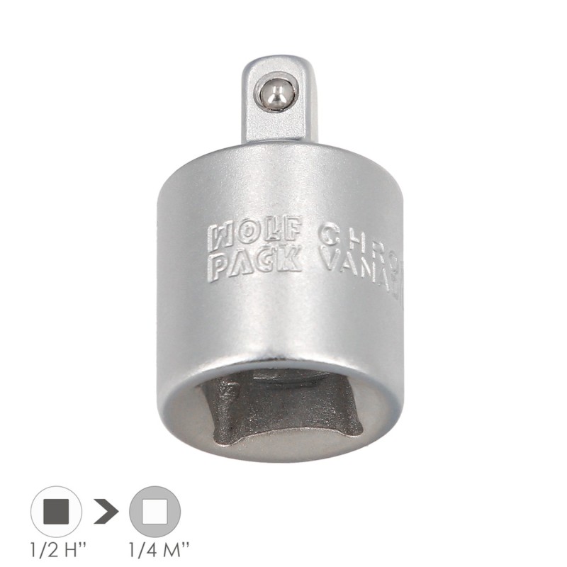 Adaptador Reductor  1/2" Hembra A 1/4" Macho, Acero Cromo Vanadio, Aristas Redondas, Reductor Carraca,