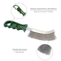 Cepillo Acero Inoxidable Mango Verde 25 cm, Cepillo Eliminación Oxido, Pintura, Pulido De Metales,