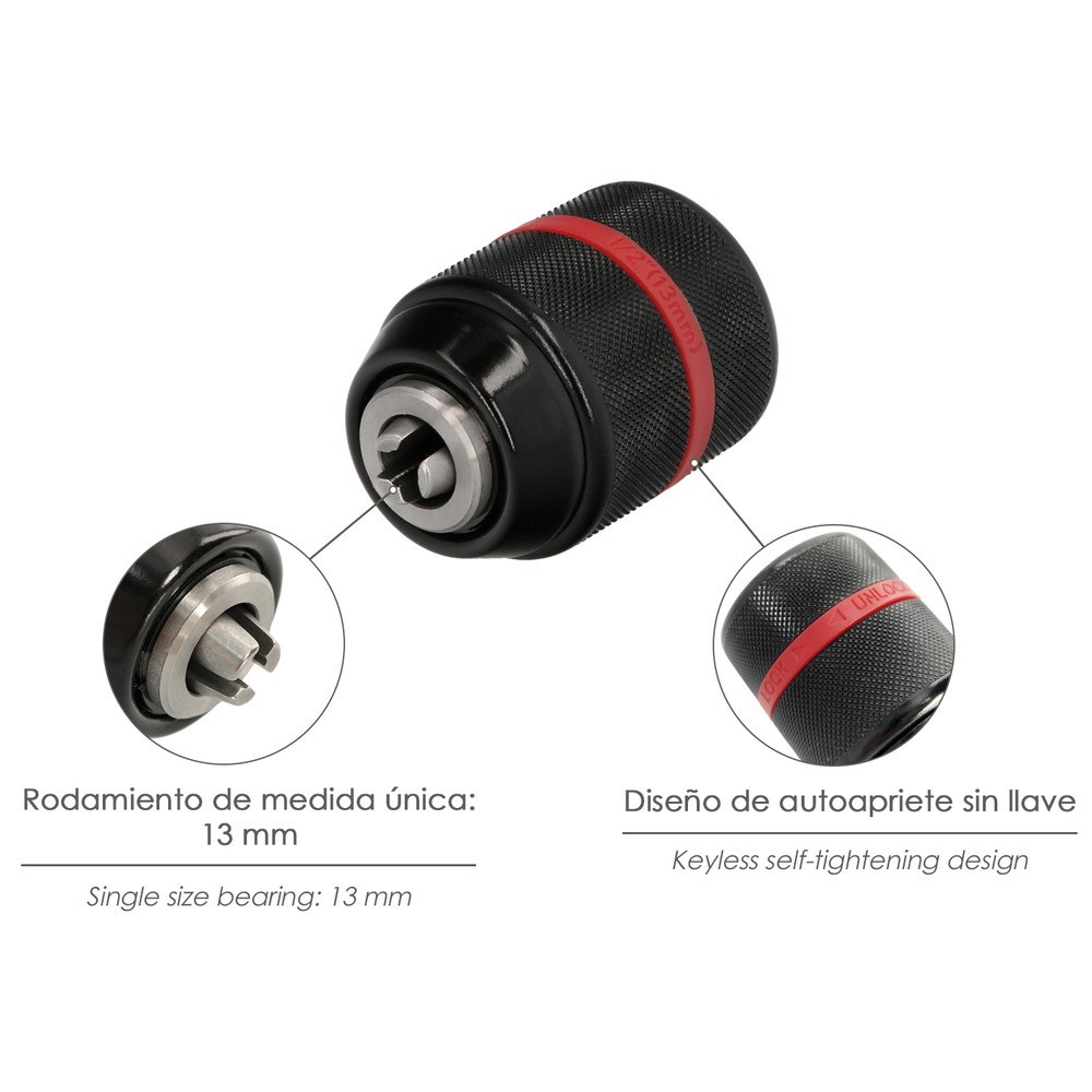Portabrocas Sin Llave Metalico 1/2" Hembra, Brocas Hasta Ø 13 mm, Mandril taladro al por Mayor | Almacén de Ferretería
