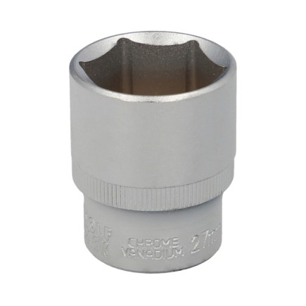 Llave Vaso 1/2" Hexagonal 27 mm, Perfil de 6 caras, Acero Cromo Vanadio, Aristas Redondas