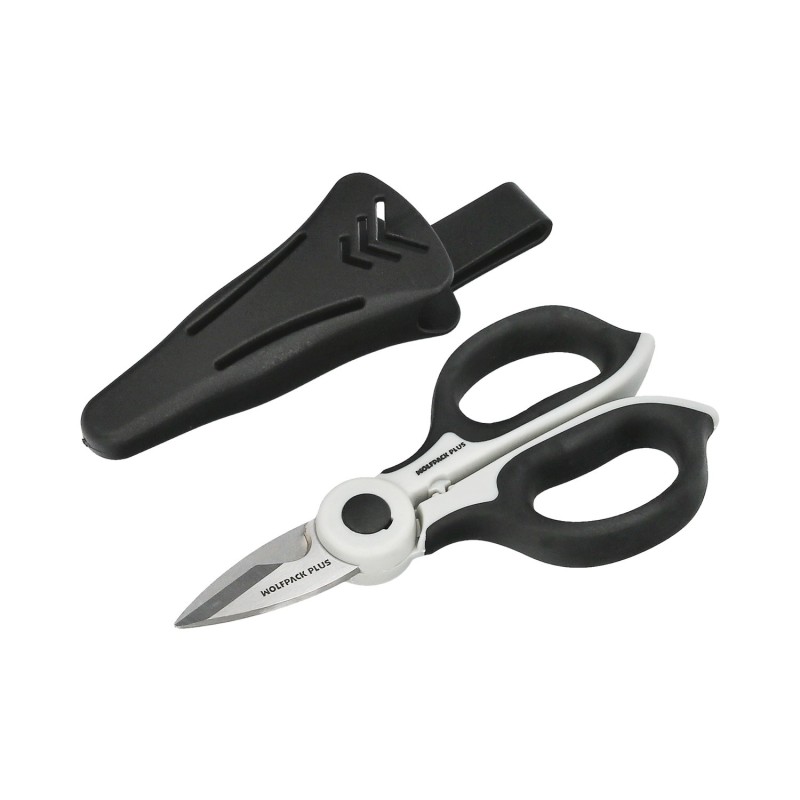 Tijeras Electricista 155 mm, Mango TPR Plus No tension, Con Funda Hojas Acero Inoxidable, Tijeras Cortar Cable, Pelacables