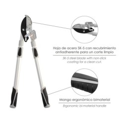 Tijeras Podar 2 Manos Yunque, Telescopica de 68 a 95 cm, Mango Aluminio Multiplicador Fuerza, Corte Ø 35 mm, Empuñadura TPR