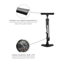 Bomba Aire Con Manometro 8 Bares Cuerpo y Pies Acero, Valvulas SCHRADER y PRESTA con Adaptadores, Bomba Bicicletas, Bomba coches