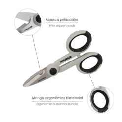 Tijeras Electricista 140 mm, Mango TPR No tension, Hojas Acero Inoxidable, Ergonomicas, Tijeras Cortar Cable, Pelacables