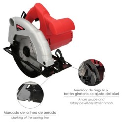 Sierra Circular 1300 Watt, Disco 185 mm, 4,800 RPM Corte a Inglete Con Regulador de Profundidad, Ingletadora, Sierra Madera,