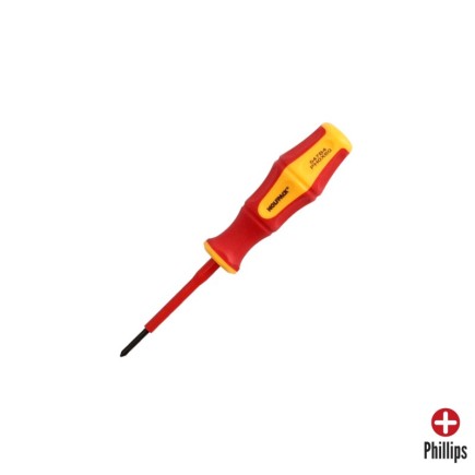 Destornillador Phillips Aislado Certificado VDE 1,000 V, Medida PH 0 - 3,0 x 60 mm, Destornillador Seguridad Electricista
