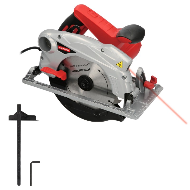 Sierra Circular 1300 Watt, Con Laser Disco 185 mm, 4,700 RPM Corte Inglete Regulador de Profundidad, Ingletadora, Sierra Madera