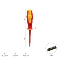 Destornillador Phillips Aislado Certificado VDE 1,000 V, Medida PH 2 - 6,0 x 100 mm, Destornillador Seguridad Electricista