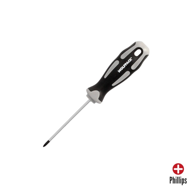 Destornillador Phillips Acero S2 Mango TPR Bimaterial, Medida PH 0 - Ø 3,0 x 75 mm, DIN5262,
