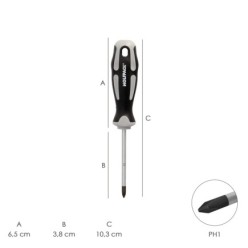Destornillador Phillips Acero S2 Mango TPR Bimaterial, Medida PH 1 x Ø 5,0 x 38 mm, DIN5262,