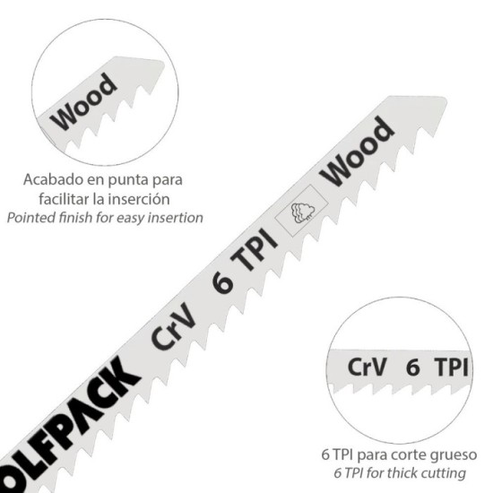 Hojas Sierra Calar Para Madera Corte Grueso 5 Piezas, Hoja Cromo Vanadio 58, Vastago T Universal al por Mayor | Almacén de Ferre