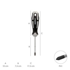Destornillador Phillips Acero S2 Mango TPR Bimaterial, Medida PH 1 x Ø 5,0 x 75 mm,  DIN5262,