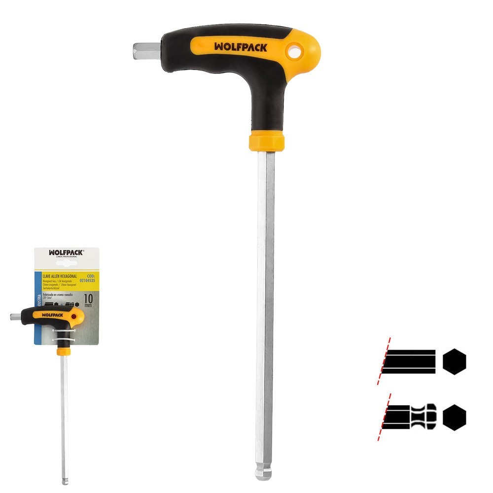 Llave Allen Con Bola Mango Bimaterial "Soft Touch" Forma T 10,0 mm, Acero Cromo Vanadio, Destornillador allen, llave hexagonal a