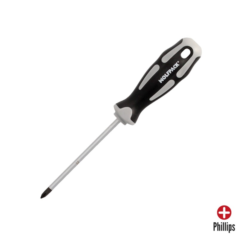 Destornillador Phillips Acero S2 Mango TPR Bimaterial, Medida PH 1 x Ø 5,0 x 100 mm,  DIN5262,