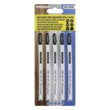 Hoja Larga Sierra Calar Para Madera / Metal / Plástico Corte Medio/Grueso 5 Piezas, Hoja Cromo Vanadio 58, Vastago T Universal, 