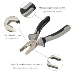 Alicates Universales 180 mm, Acero Cromo Vanadio DIN-ISO 5746