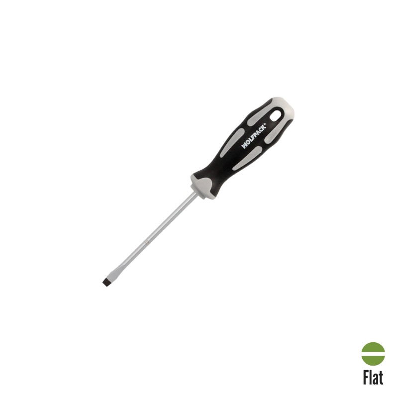 Destornillador Plano Estampado Acero S2 Mango TPR Bimaterial, Medida 1,0 x Ø 5,5 x 100 mm,  DIN5265