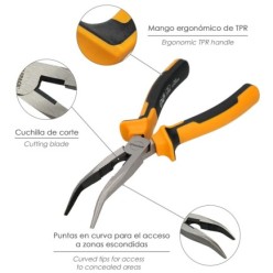 Alicates Boca Curva 200 mm, Acero DIN 5745 Alicates Punta Curva, Alicates Boca Curva Larga,