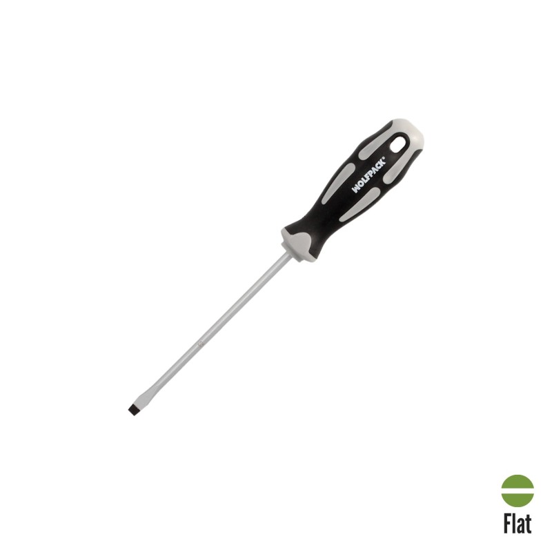 Destornillador Plano Estampado Acero S2 Mango TPR Bimaterial, Medida 1,0 x Ø 5,5 x 125 mm,  DIN5265