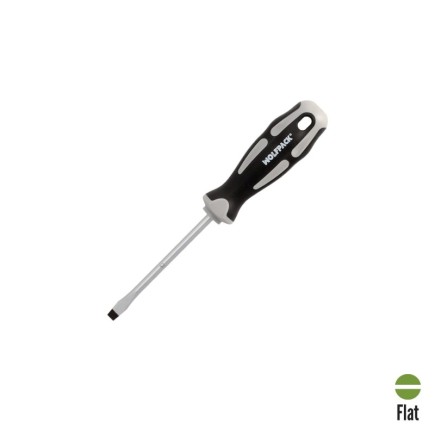 Destornillador Plano Estampado Acero S2 Mango TPR Bimaterial, Medida 1,2 x Ø 6,5 x 100 mm,  DIN5265