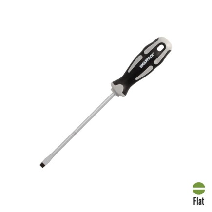 Destornillador Plano Estampado Acero S2 Mango TPR Bimaterial, Medida 1,2 x Ø 6,5 x 150 mm,  DIN5265